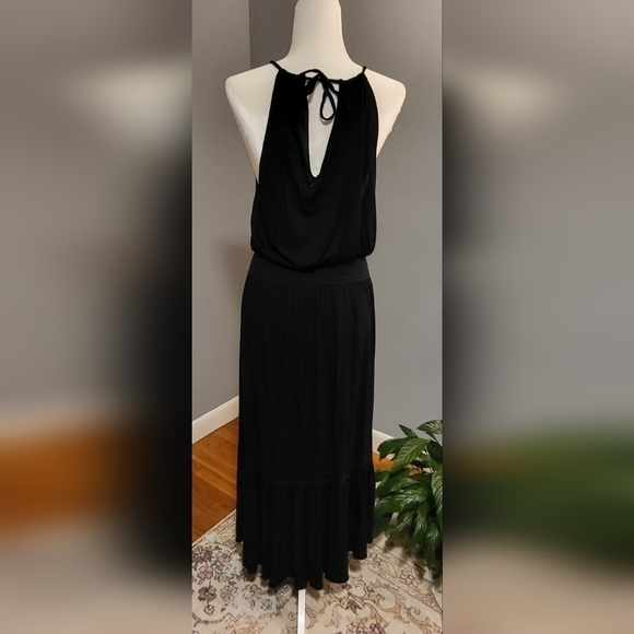 Theory Melaesa Black Drapey Jersey Knit Sleeveless Elastic Waist Maxi Dress Sz M - Picture 4 of 10